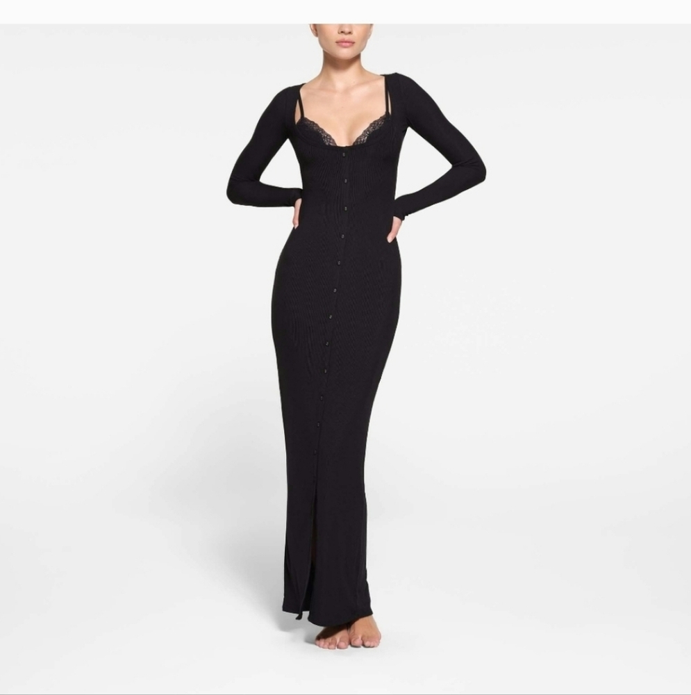 SKIMS Lace Black Maxi Dress